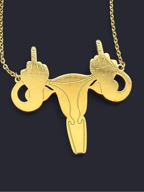 18K Gold Uterus Giving the Middle Finger Necklace